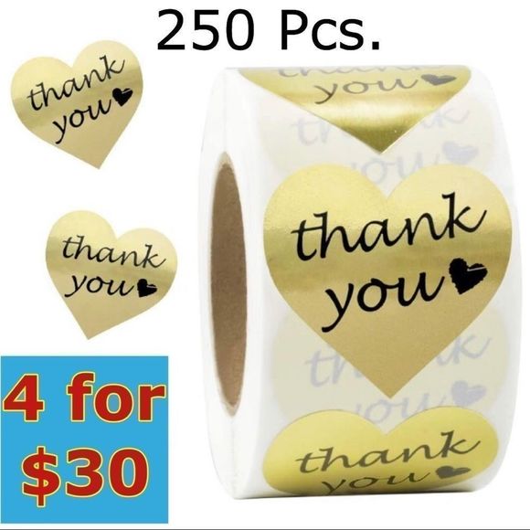 Other - 250- 1.5” Heart Shaped Gold Stickers